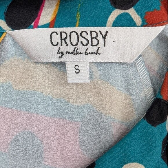 CROSBY by Mollie Burch Teal Pink Black Abstract Polka Dot Artsy Whit Dress Small - Picture 4 of 5